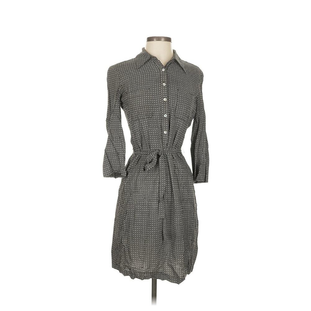 Max Studio Shirt Dress Size S Gray Houndstooth Tie Waist 3/4 Sleeve Button Top
